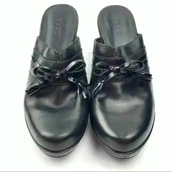 Ecco mules size 38 7-7.5 black leather bow - Picture 2 of 13
